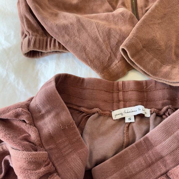 Young Fabulous & Broke Fritzy Brown Velour Cropped Hoodie and Pants Set - S - Picture 2 of 6